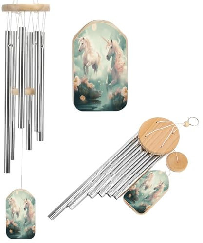 Elegantes Beileids-Windspiel, Einhörner bedruckt, Freundschafts-Windspiel, klassisches Windspiel für draußen, geeignet für Gärten, Innenhöfe und Terrassen