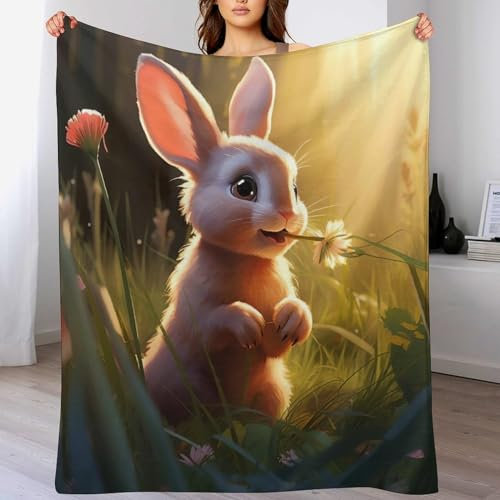AAPZY Kaninchen Decke,Vier Jahreszeiten Weich Wohndecke Decke Schlafdecke Sofadecke Plüschdecke Pelzdecke Printdesign Couchdecke Flannel Bett Decke （130×180cm）