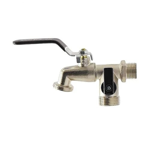 DCTPETHM Wasserhahn Garten Wasserhahn for den Garten im Freien, 1 Einlass, 2 Auslass, Frostschutz mit Doppelnippel, Messing, blau, Wasserhahn, Gartengeräte(Color-A)