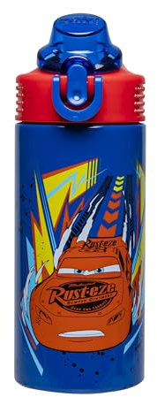 Zak Designs Disney Pixar Cars Sage Kids Water Bottle For School or Travel, 14oz Stainless Steel Water Bottle With Straw, Handle, and Leak-Proof, Pop-Up Spout Cover (Lightning McQueen)