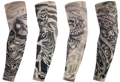4 Stück Tattoo Ärmel Set Gefälschte Sonnencreme Armlinge,Tattoo Ärmel Tattoo Armstrumpf für Männer Frauen Nylon Temporäre Tätowierung Tattoo Strumpf Arm für Halloween Basketball Radfahren