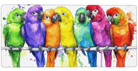 Aquarell-Papageien-Gaming-Schreibtischunterlage, lustige Papageien, Mauspad, niedliche Vögel, Schreibtischunterlage, Büro, Heimdekoration, für Frauen und Mädchen, Tastatur-Pad, 40 x 90 cm