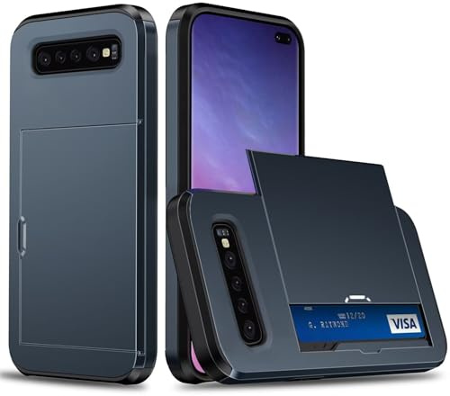 Coque Portefeuille pour Samsung Galaxy S10 Plus avec Porte-Cartes, Étui de Protection Téléphone Double Couche Antichoc, Fente Cachée Coulissante, Antichoc TPU+PC Housse Portefeuille - Cyan Tibétain