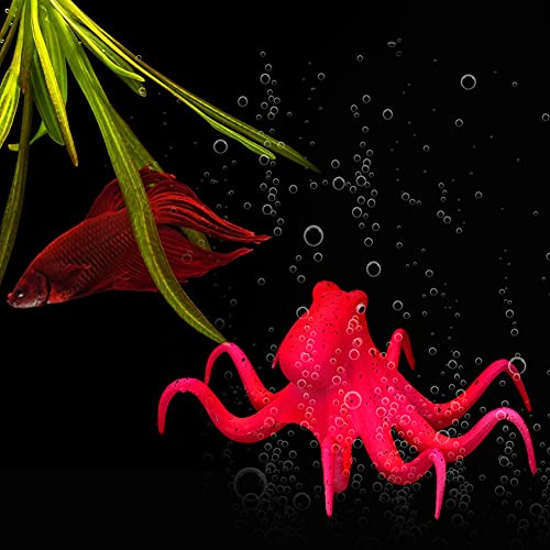 KIMISS Glow-in-the-Dark Realistic Octopus Aquarium Decoration - Marine Aquarium Landscape with Lifelike 8-Arm Octopus for Home Fish Tank Design (Red)