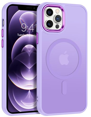 VENINGO Custodia magnetica per iPhone 12/12 Pro, compatibile con MagSafe Anti-Graffio Ultra Sottile Traslucido opaco Case per iPhone 12/12 Pro, Lilla