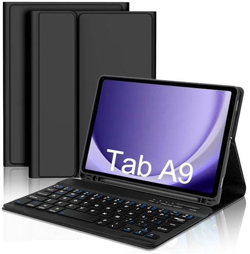 FOGARI Keyboard Case for Samsung Galaxy Tab A9, Keyboard for Galaxy Tab A9 2023 with Case, Detachable Wireless Bluetooth Key board Samsung A9 Cover, Black