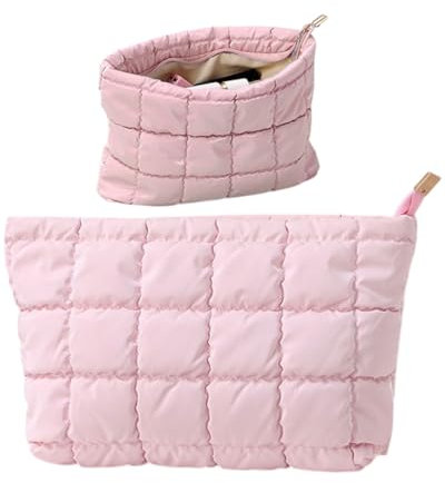 TPZORJX Borsa per trucchi trapuntata Puffy, pochette trucchi，borsa per cosmetici, organizer da viaggio per articoli da toeletta, pochette da donna, pochette,borsa da viaggio donna (rosa)