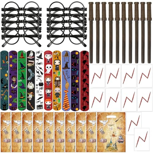 Magic Wizard Party Favors Supplies mit Zauberstab Stifte, Brillen, Lightning Bolt Scar Temporary Tattoos, Taschen, Slap Armbänder für Geburtstag Halloween Party Austausch Geschenke Schule Preise