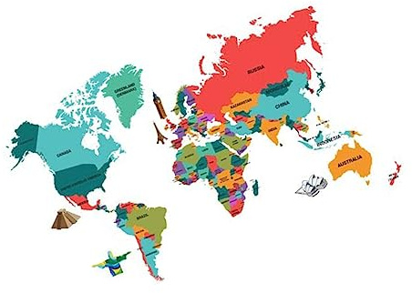 Adesivo Mappa Mondo da Parete Rimovibile per Ragazzo Ragazza, Pvc | Motivo Creativo Geografici, e Sicuro, per Negozio o Cucina, Decorazione Murale