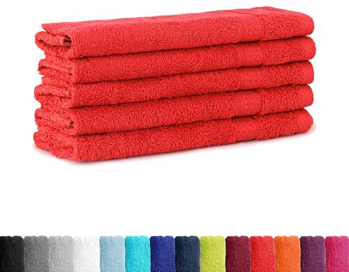 BaSaTex 5er Pack Frottee Gästetücher Set 30x50 - Gästehandtuch aus 100% Baumwolle Made in Green - Farbe: Rot
