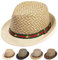 Initlove Straw Fedora Hat for Men Short Brimmed Panama Trilby Hat Rose Beige