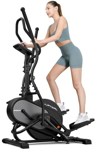THERUN Elliptical Cross Trainer, 3-in-1 Cardio Climber Elliptical Machine for Home, 16-Level Adjustable Silent Magnetic Resistance & 8kg Flywheel, LCD Display with Full Data & Pulse Tracking (Gray)