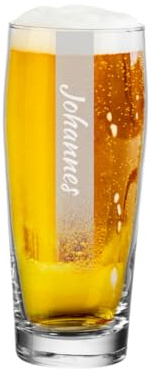 LUXENTU Biergläser mit Gravur, Name & Hintergrundschatten, 0,5 l, 6 Stück | Personalisierte Willi Becher / Helles-Gläser für Geburtstage & Hochzeiten, Individuelle Lasergravur, Spülmaschinenfest