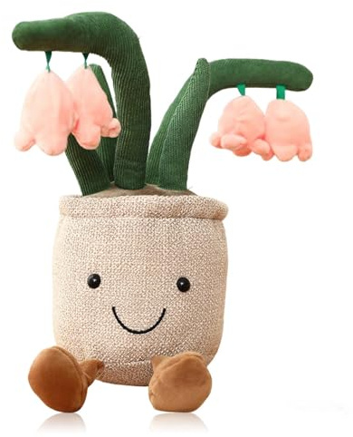 XIMEY Plantas de Peluche, Peluche Planta, Suculenta Artificial, Decoración de Maceta, Muñeca de Juguete para Niños y Bebés, Suave y Lavable, Regalo de Cumpleaños 20 cm (Campanilla Rosa)