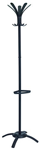 ALBA - PMCLEO N - Porte-manteau sur Pieds - 5 Doubles Patères - Porte parapluies - Acier / Plastique Noir -