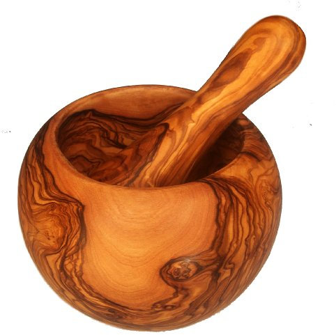Mortier bombé avec pilon en bois d'olivier à 12 cm | OLIVE WOOD ROUND MORTAR PESTLE 4.7 Inch