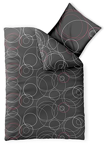 aqua-textil Trend Bettwäsche 155x220 cm 2tlg. Baumwolle Bettbezug Cariba Punkte Kreise Anthrazit Weiß Rot