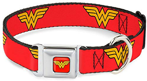 Dog Collar Seatbelt Buckle Wonder Woman Logo Red 11 to 17 Inches 1.0 Inch Wide