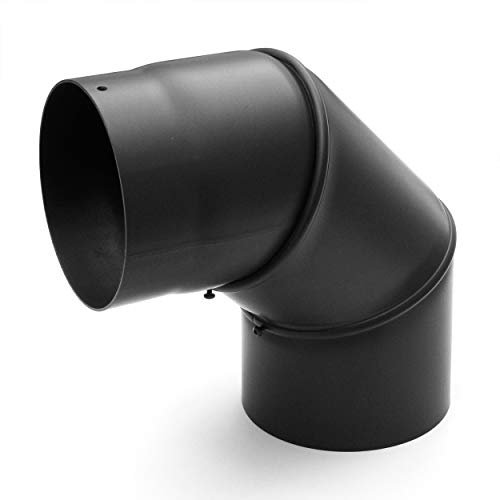 raik Rauchrohrbogen/Ofenrohrbogen 0-90° drehbar 3-teilig 200 mm Durchmesser Stahlblech 2 mm Schwarz SH030-200-sw