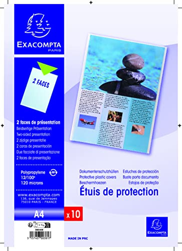 Exacompta 38040E Dokumentenschutzhüllen (einfach, DIN A4, aus PP 120µ, praktisch und belastbar) 10er Pack kristall EXABB