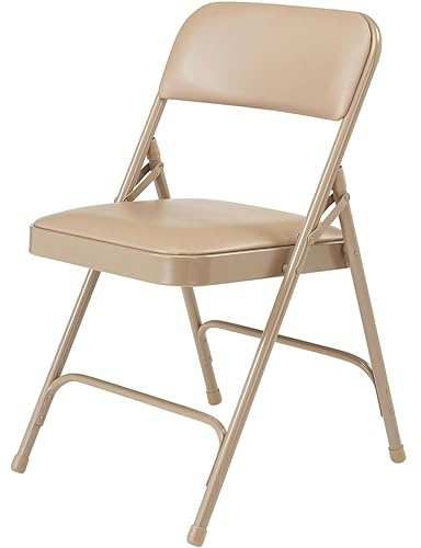Premium Padded Portable Folding Chairs by National Public Seating – 1200 Series Upholstered, Heavy-Duty Foldable Chairs for Indoor & Outdoor Use – Set of 4, Comfortable & Durable, Beige
