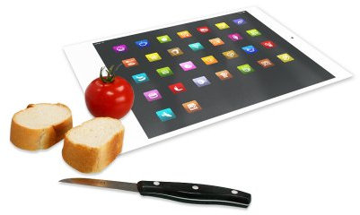 Glas-Schneidebrett mit Motiv im Tablet-PC-Design, Grösse 20x28,5cm
