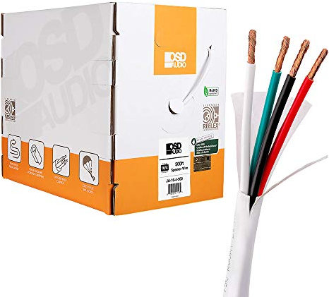OSD Audio 16/4 Speaker Wire 16 AWG/Gauge 4 Conductor UL List in Wall Direct Burial Graded CL2/CL3 Oxygen Free Copper OFC 500 Foot Snag Free Easy Pull Heavy Duty Box - White
