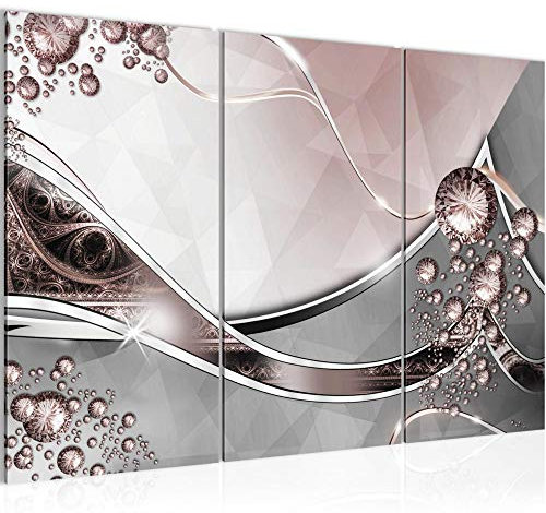 Runa Art Wandbilder Abstrakt Bild XXL Wohnzimmer Schlafzimmer Grau Rosa Diamant 120 x 80 cm 3 Teilig 109131a