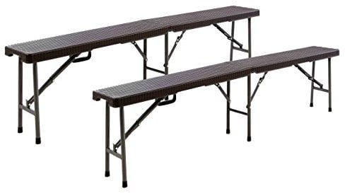 Nexos Trading Partybank 2er Set Klappbank Rattan-Optik 180 x 25 x 43 cm Bierbank bis 200 kg Gartenbank Garnitur robust stabil wetterfest Farbe wählbar weiß schwarz braun (braun)