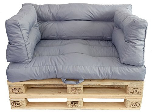 Prosanvita Palettenkissen grau, Moderne Paletten-Couchkissen für den Innen- und Außenbereich, abwaschbare Sitzkissen, Rückenkissen 2-teilig ca. 60 x 40 cm
