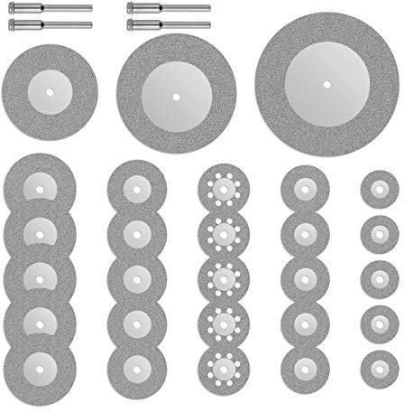 Gunpla 32 Pieces Diamond Discs Mini Wheel Circular Saw Blade 16/20/22/25/30/40/50/60mm Grinding Rotary Tools For Gemstones Glass Stone + 4pcs 1/8 inch Mandrels Shaft
