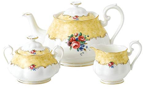 Royal Albert 113 Years 100 Yrs 40034015 1990 Bouquet 3-teiliges Set Teekanne, Zucker und Creme, Knochenporzellan, 42.2, 3
