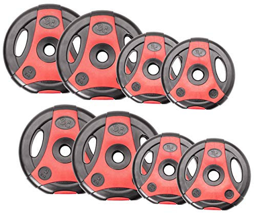 Bad Company K-Grip Hantelscheiben mit Griffen I Kunststoff ummantelte Gewichte 30/31 mm I 4 x 2,5 kg, 4 x 5 kg (schwarz/rot)