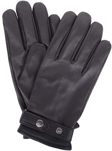 SNUGRUGS Mens Super Soft Leather Biker Winter Gloves with Popper Feature, Black, Medium (9)
