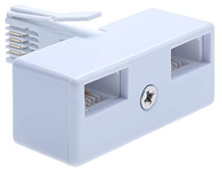 BT Telephone Socket Line 2 Way Splitter | Female Jacks to BS6312 431A Male Plug | Cable UK Adapter Landline Port Converter Extender FAX Modem Corded Cordless Phone SKY| 4 Wire Converter | White