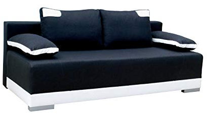 MOEBLO Ecksofa mit Schlaffunktion mit Bettkasten Sofa Couch L-Form Polstergarnitur Wohnlandschaft Polstersofa mit Ottomane Couchgranitur mit Bettfunktion - Drago (Schwarz + Weiß, Ecksofa Rechts)