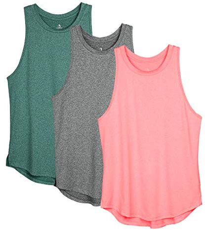 icyzone Damen Sport Tank Top Racerback Fitness Laufen Shirt Sport Oberteile Yoga Gym Top, 3er Pack (M, Grün/Dunkelgrau/Hot Pink)
