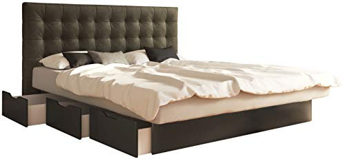 SuMa - Komplett Wasserbett 200x200 dual mit Schubladensockel schwarz und Kopfteil Nuevo, Farbe Carbon 200x200 cm