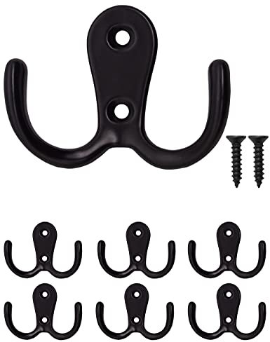 Fuxxer® 6x Klassische Garderoben-Haken, Handtuch-Haken, Eisen-Haken, schwarz, 6er Set