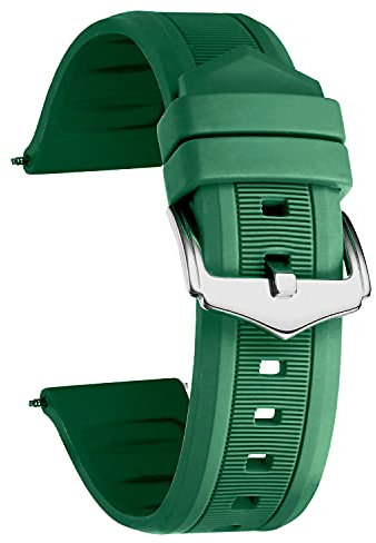 BINLUN Silicone Watch Straps 12mm-28mm Replacement Rubber Watch Bands Waterproof Sport Watchbands for Women Men (White/Red/Black/Blue/Orange/Green/Grey) (Green,24mm)