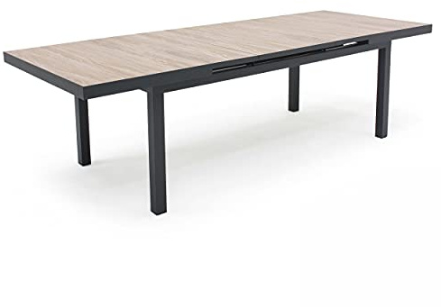 Oviala Ausziehbarer Tisch, Aluminium und Keramik, Holzoptik – Tivoli