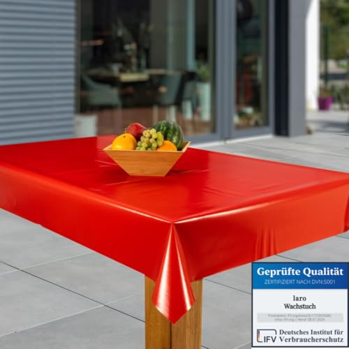 laro Wachstuch-Tischdecke Abwaschbar Garten-Tischdecke Wachstischdecke PVC Plastik-Tischdecken Eckig Meterware Wasserabweisend Abwischbar, Muster:Uni rot, Größe:130x160