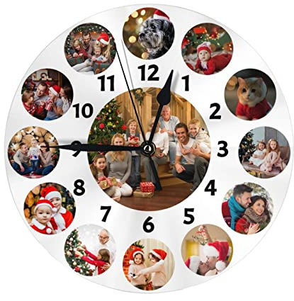 Personalisierte Foto Runde Wanduhr, Personalisierte Uhr mit Foto Text, Benutzerdefiniert Runde Wanduhren mit Foto zum Weihnachten Neujahr Jahrestag Jubiläum Geburtstag Dekorative Geschenk - 25cm