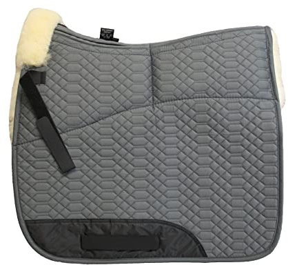 Engel Reitsport | SCHABRA1AP-D-GRA-MED | Schabracke | Aufpolster Korrektur | Steppstoff | Lammfell im Sattelbereich | Half Lined |Fellkranz vorne | Dressur | Stoff grau Fell med.