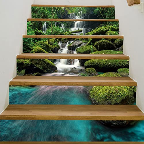 Fliesenaufkleber Wasserfall Waldfelsen Klebefliesen PVC Wasserdicht Fliesenaufkleber Bad Ölfest Küchenrückwand Folie Hitzebeständig Treppenaufkleber Selbstklebend Wasserfest Mosaikfliesen 18x100cm