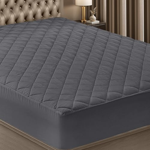 Utopia Bedding Gesteppte Matratzenauflage, Doppelbettgröße, elastische Matratzenauflage, Schutz und Bezug, dehnbar bis zu 40,6 cm tief, maschinenwaschbar (grau)