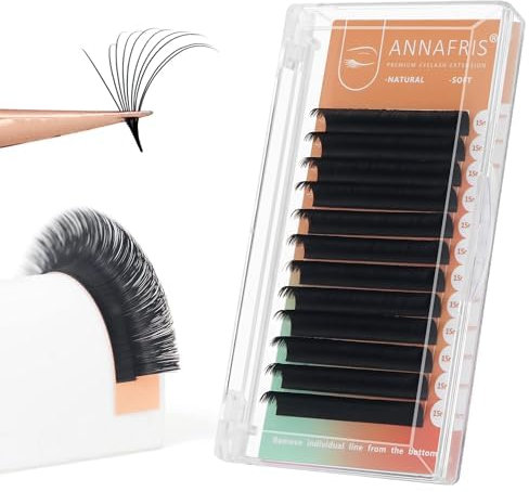ANNAFRIS Easy Fan Eyelash Extension Automatic 1S Flowering 0.07 D Curl 10mm Individual False Lashes Natural Soft Matte Black Volume Lash Extensions 0.07 D, 10mm)