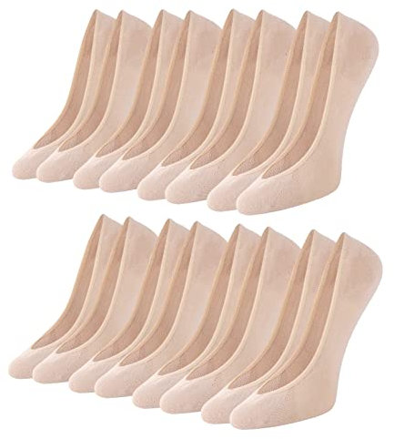Lot de 8 Paires Chaussette Femme Invisibles, Chaussettes Basse Courtes Protège-Pied pour Femmes Socquettes Respirantes de Ballerine avec Bandes Antidérapantes en Silicone en Coton Chair