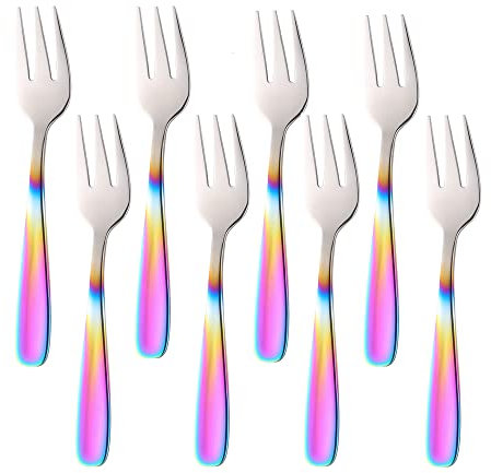 Bisda Lot de 8 fourchettes à gâteau en acier inoxydable 18/10 avec 3 dents et fourchette à fruits pour les fêtes de mariage, les desserts