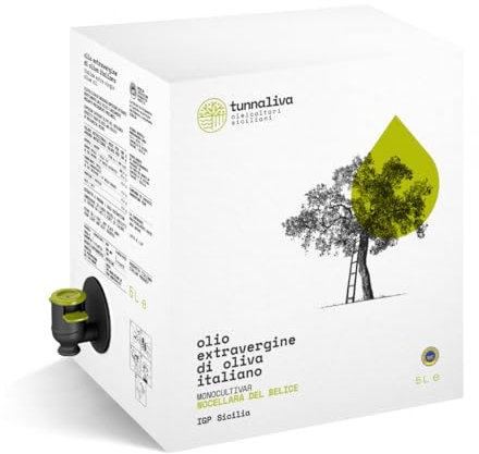 Olio EVO Tunnaliva - Olio Extra Vergine di Oliva Italiano - 100% Nocellara del Belice - IGP Sicilia - Bag-in-box 5L